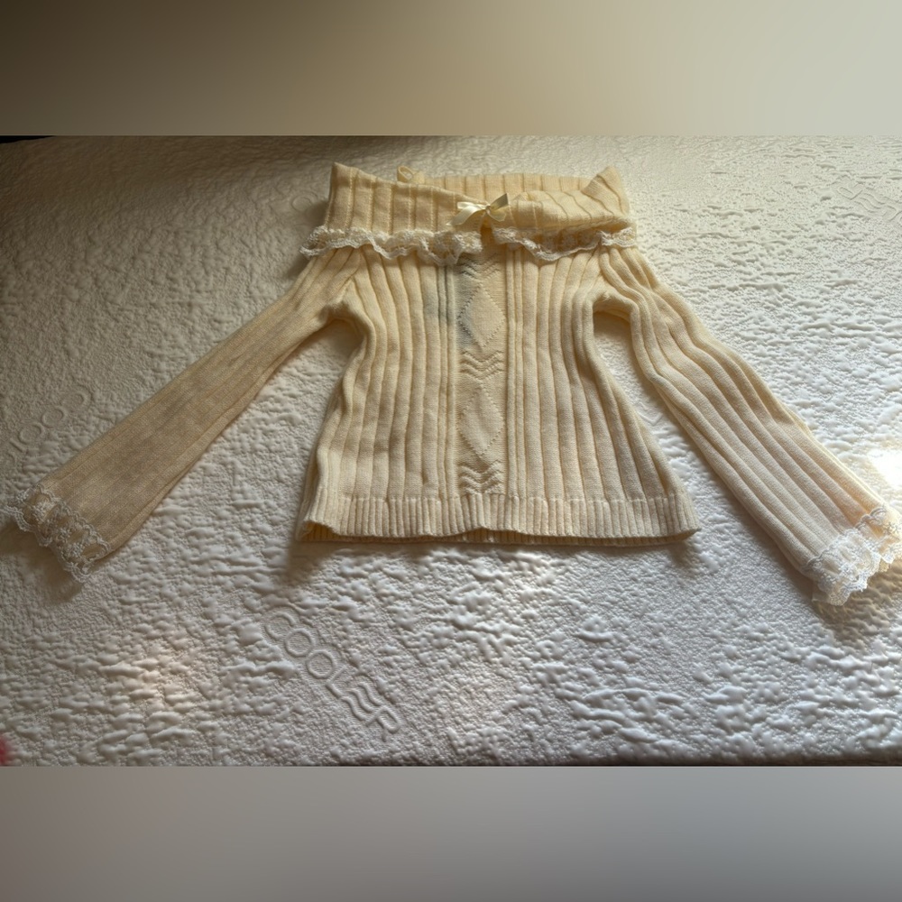 SHEIN contrast lace cold shoulder sweater